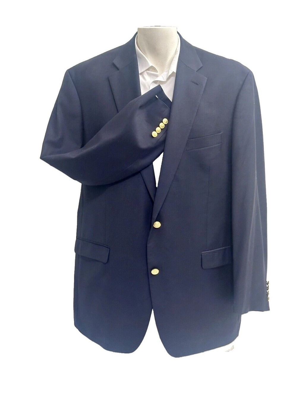 Lauren Ralph Lauren 100% Wool Blazer Mens 46L Navy Blue Gold Crest Button Jacket